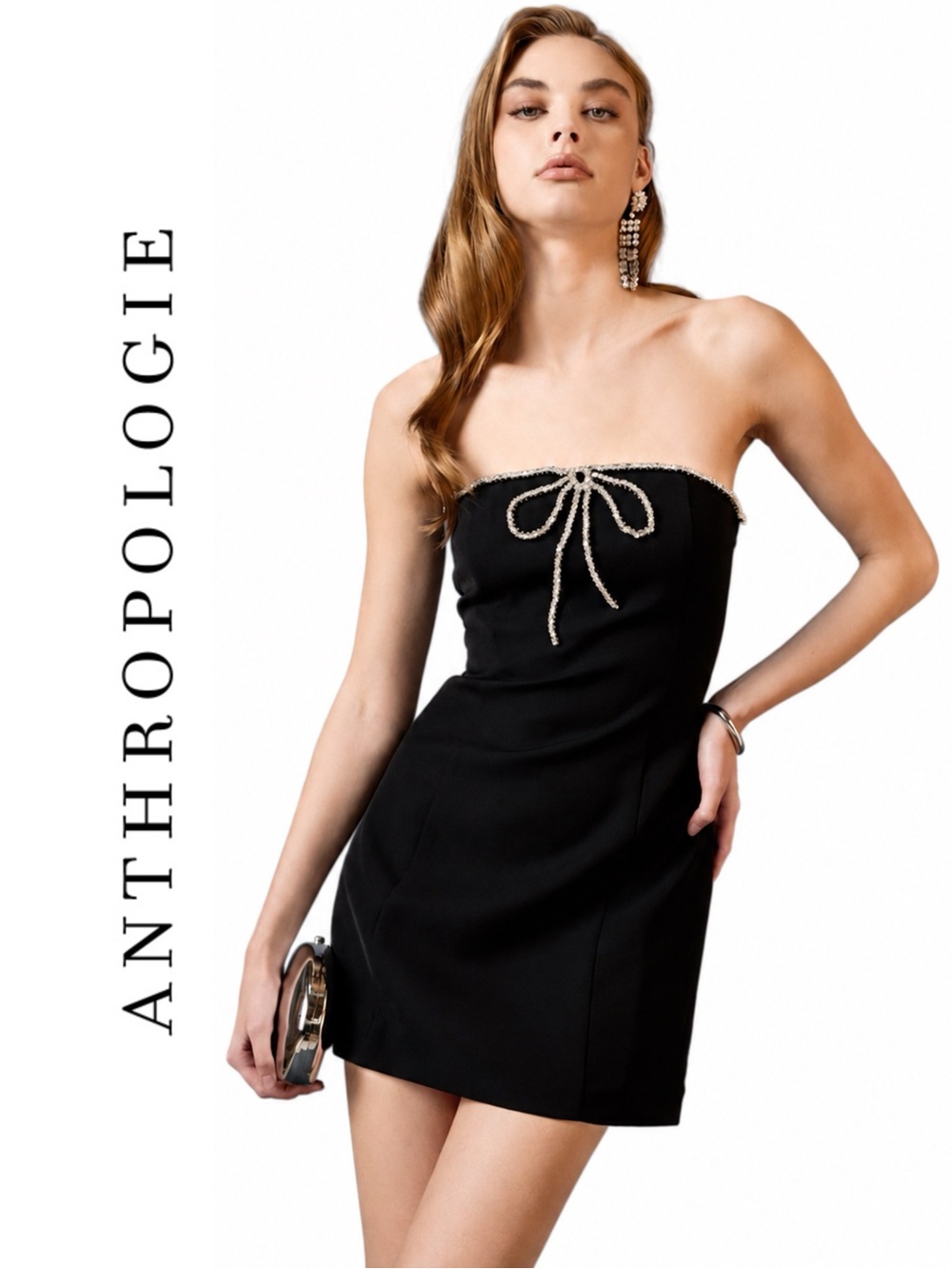 Anthropologie Endless Rose Strapless Bow Mini Dress